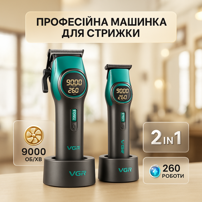 Чоловічий набір для стрижки волосся бездротовий VGR V-885 S2 GREEN, Машинка для стрижки чоловіча LP-45