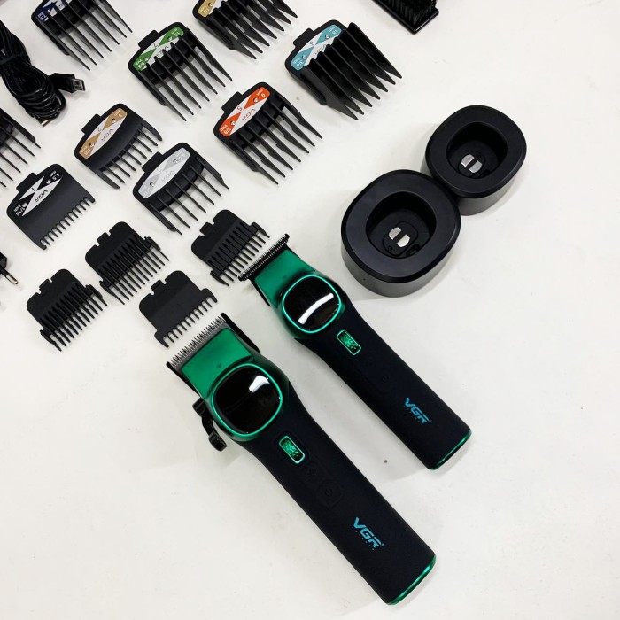 Комплект VGR 2 в 1 V-885 S2 GREEN, акумуляторна машинка для стрижки та триммер
