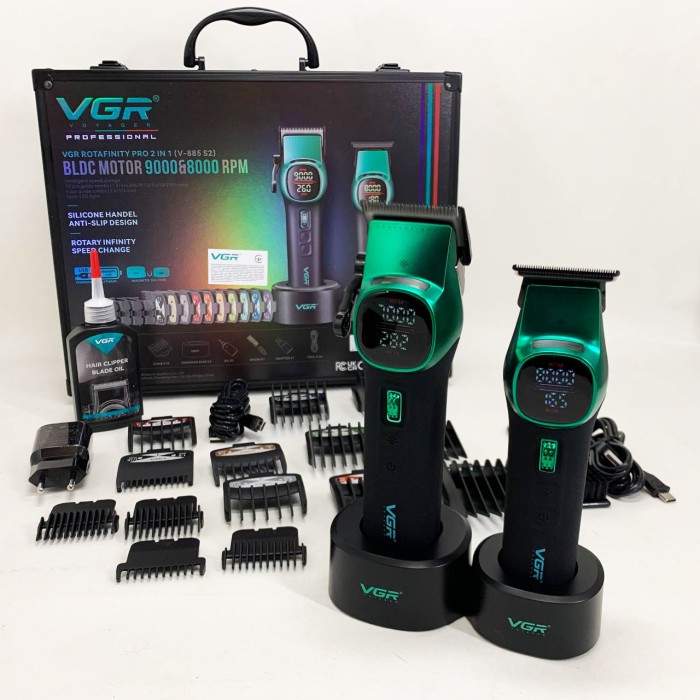 Комплект VGR 2 в 1 V-885 S2 GREEN, акумуляторна машинка для стрижки та триммер