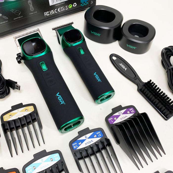 Комплект VGR 2 в 1 V-885 S2 GREEN, акумуляторна машинка для стрижки та триммер