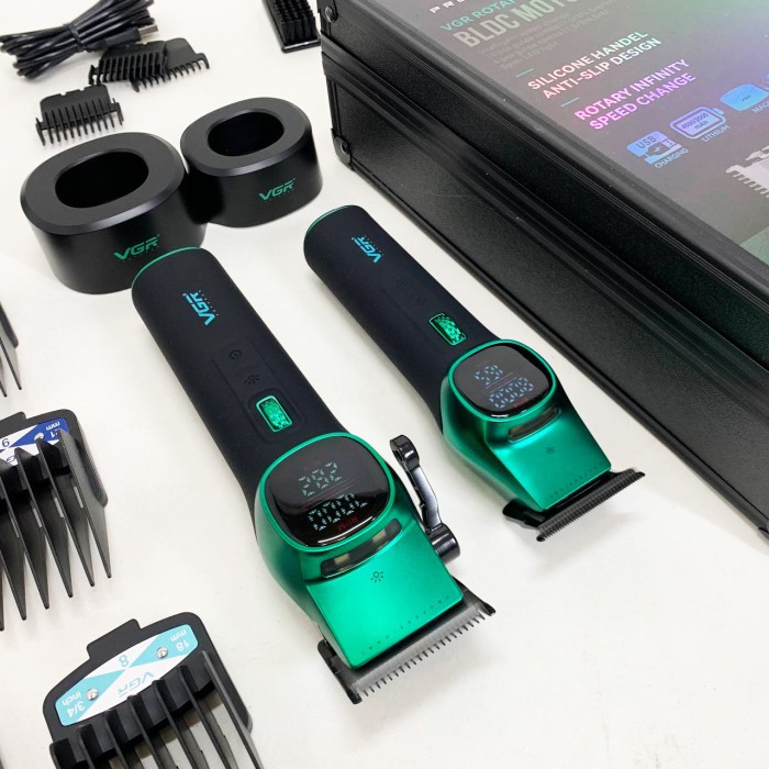 Комплект VGR 2 в 1 V-885 S2 GREEN, акумуляторна машинка для стрижки та триммер
