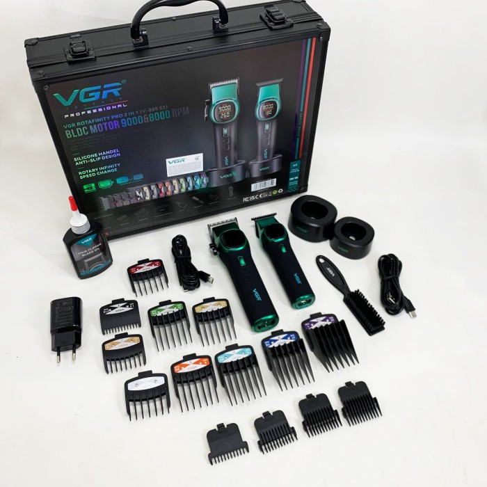 Комплект VGR 2 в 1 V-885 S2 GREEN, акумуляторна машинка для стрижки та триммер