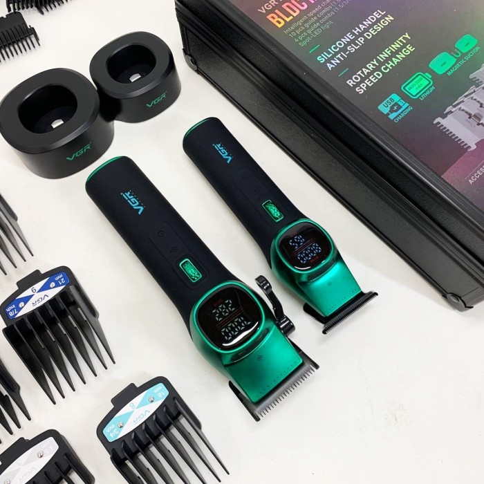 Тример з насадками різної довжини VGR V-885 S2 GREEN, Машинка для стрижки на акумуляторі UV-75