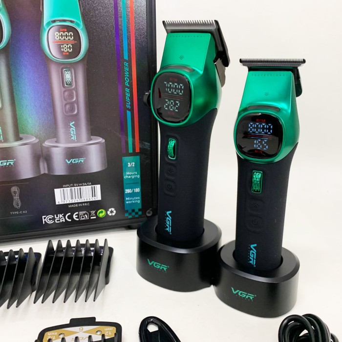 Тример з насадками різної довжини VGR V-885 S2 GREEN, Машинка для стрижки на акумуляторі UV-75