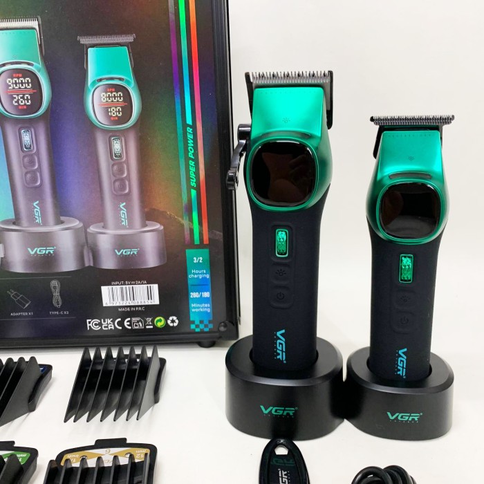 Тример з насадками різної довжини VGR V-885 S2 GREEN, Машинка для стрижки на акумуляторі UV-75