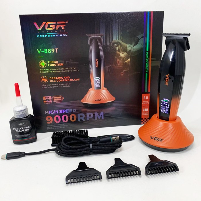 Перукарська машинка акумуляторна професійна VGR V-889T, Електрична машинка тример для волосся і бороди CR-65