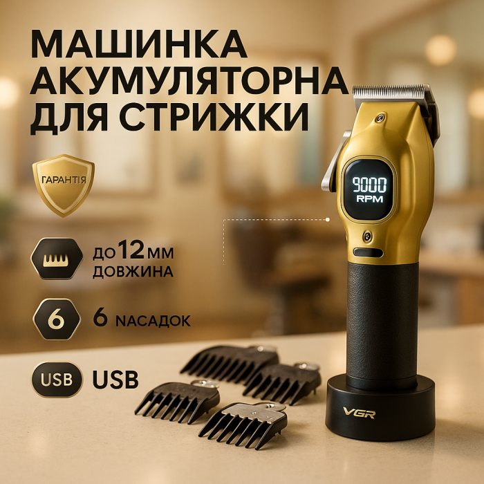 Машинка для стрижки акумуляторна VGR V-886C GOLD