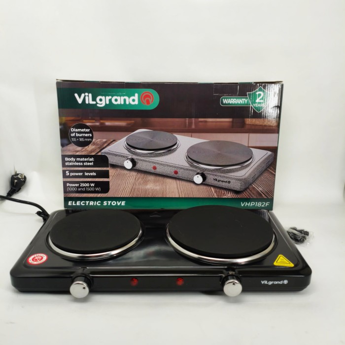 Електрична кухонна плита з двома дисками VILGRAND VHP182F 2500Вт, Зручна плита для кухні LD-85