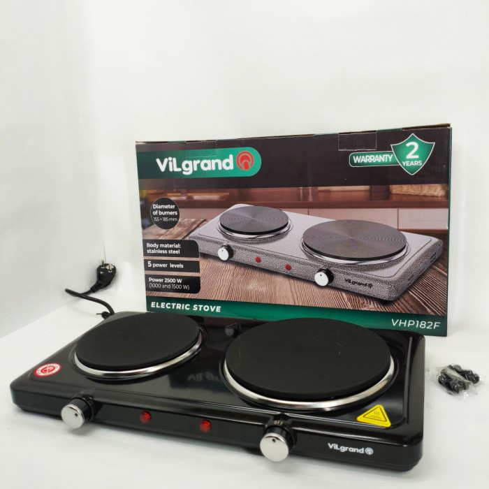 Електрична кухонна плита з двома дисками VILGRAND VHP182F 2500Вт, Зручна плита для кухні LD-85