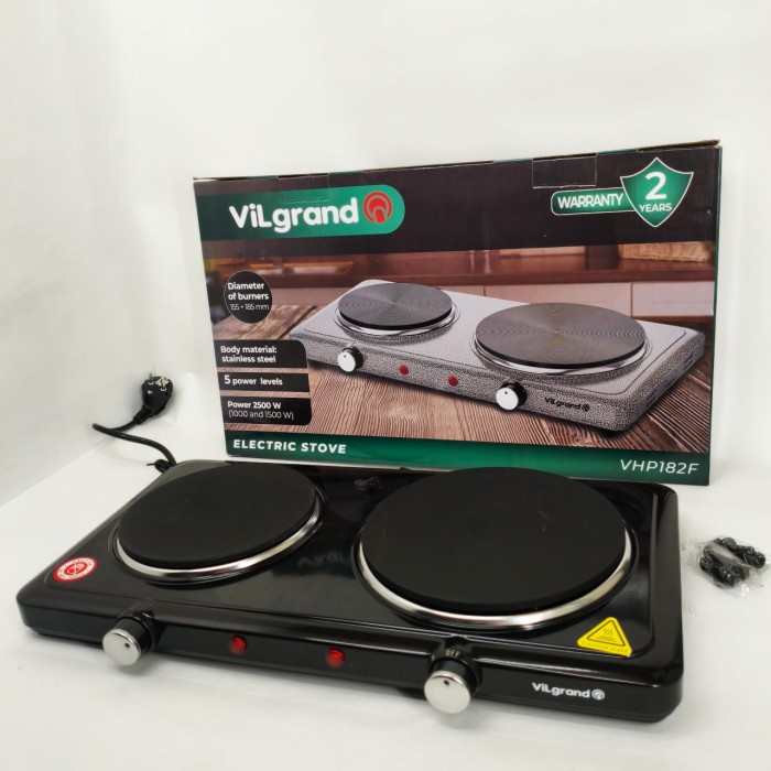 Електрична кухонна плита з двома дисками VILGRAND VHP182F 2500Вт, Зручна плита для кухні LD-85
