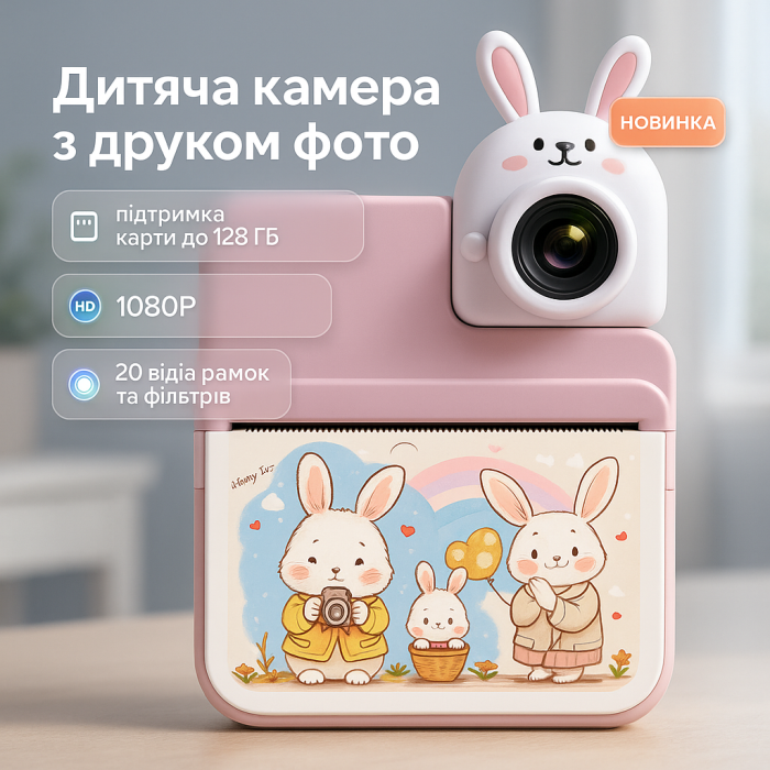 Дитячий фотоапарат миттєвого друку JD30 PINK