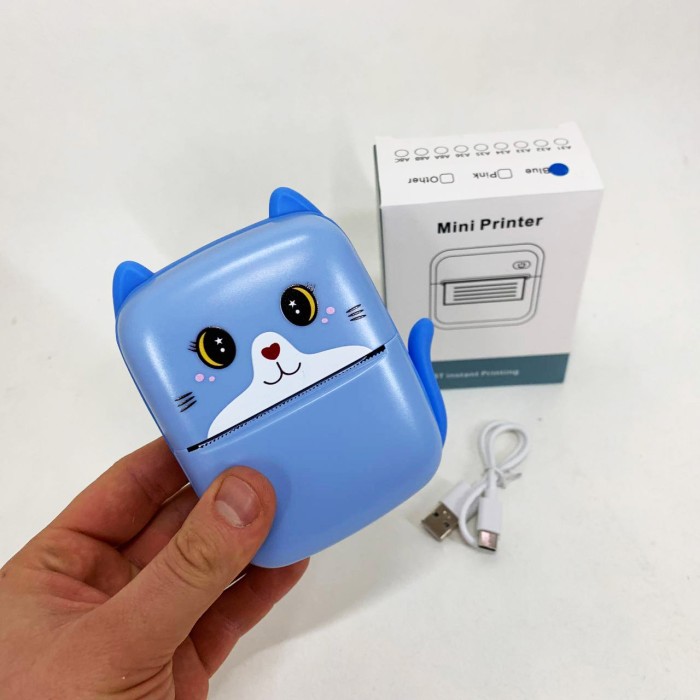 Портативний дитячий термопринтер із Bluetooth A8 Cat міні принтер для телефону Blue LE-21