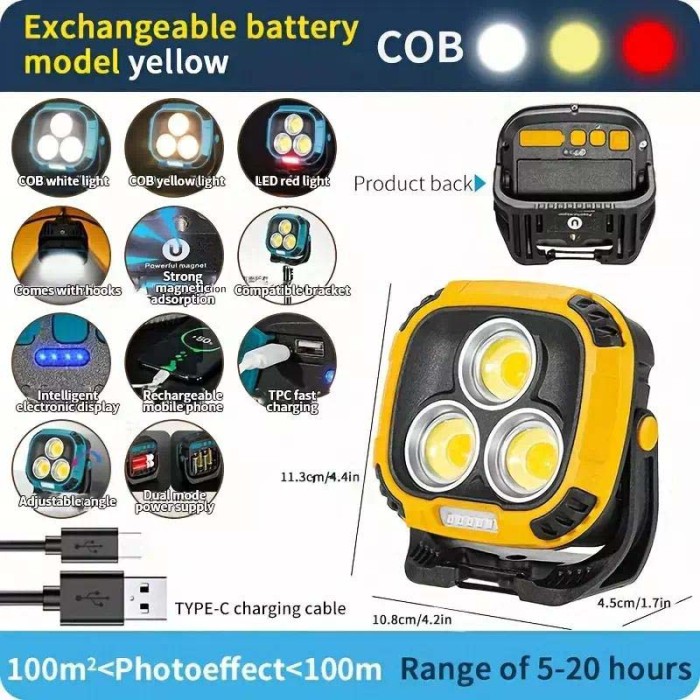 Прожектор ліхтар кемпінг W891-1-3COB(White+Yellow)+5SMD(Red) Power bank IF-20