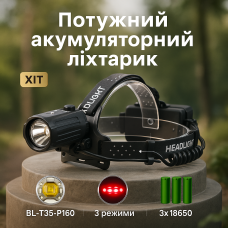 Налобний ліхтар з кріпленням на голову BL-T35-P160, Ліхтар на голову для бігу Налобний UC-60