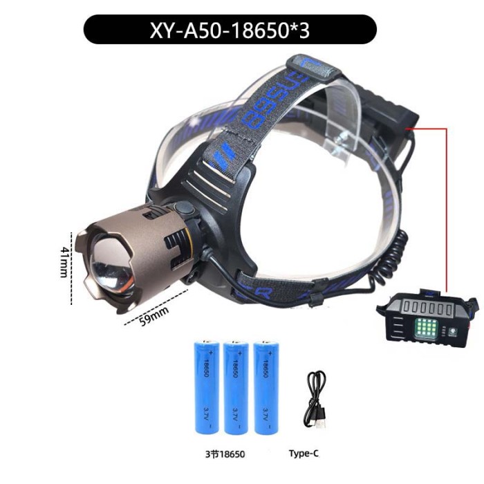 Тактичний ліхтар для риболовлі A50-TG 3x18650, Налобний ліхтар для сантехніка Налобний CB-40