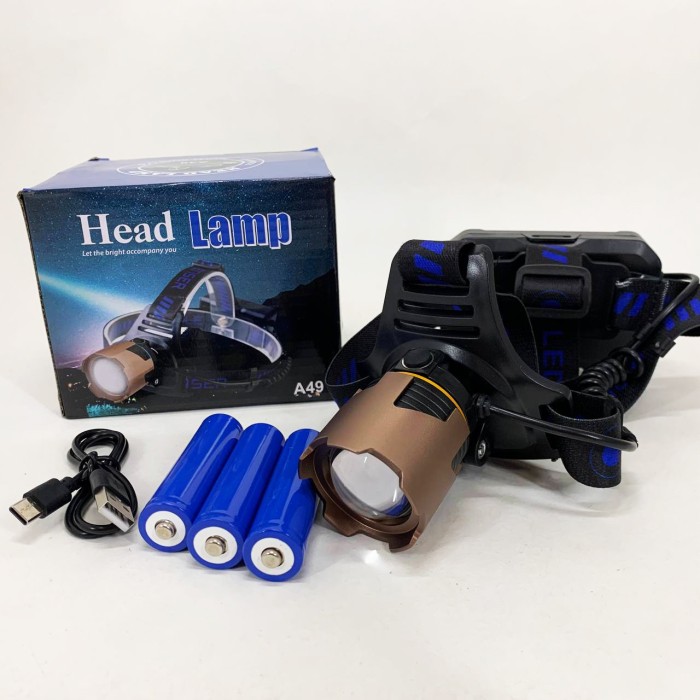 Потужний ліхтар для риболовлі A49-TG 3x18650, Налобний ліхтар з ремінцем на голову ZJ-30