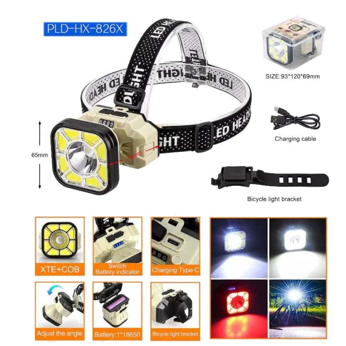 Ліхтар налобний 826X-XPE+8COB(White+Red), 1x18650 DE-73