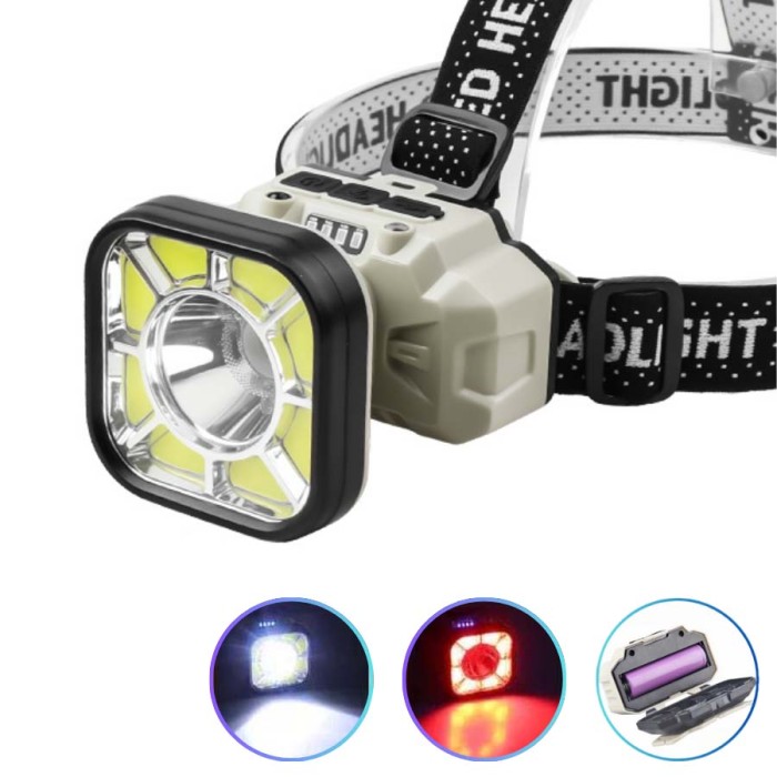 Ліхтар налобний 826X-XPE+8COB(White+Red), 1x18650 DE-73