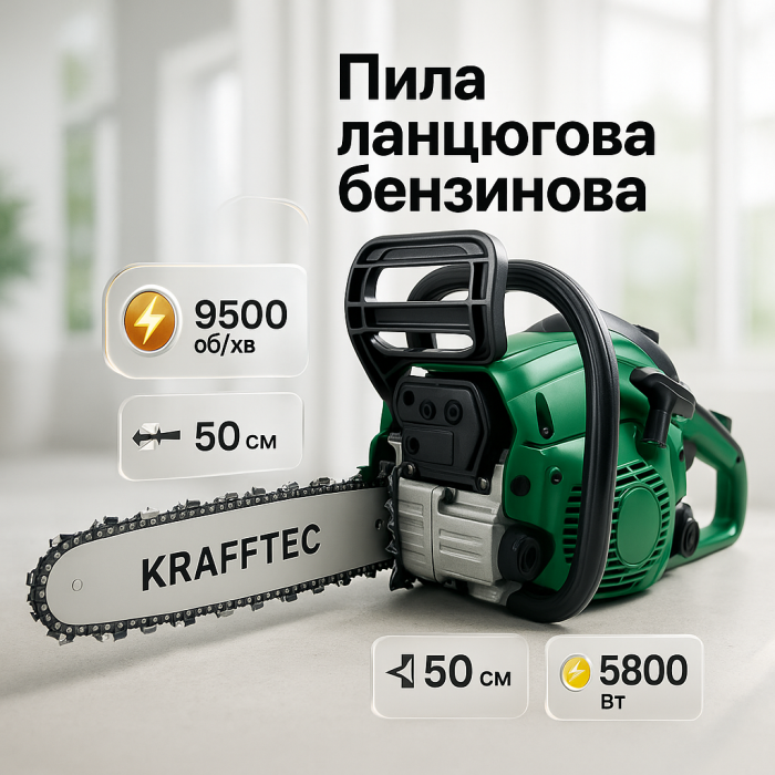 Бензопила ланцюгова 45см KRAFFTEC 5800, Пила ланцюгова бензинова