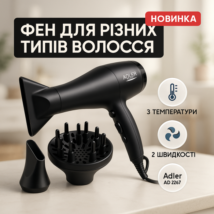 Фен Adler AD 2267 гумовий корпус 2100Вт
