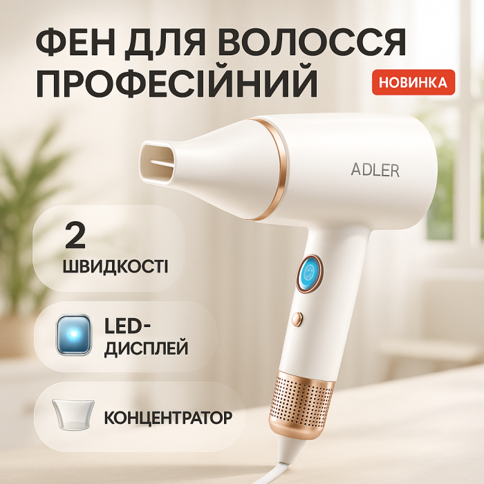 Професійний фен оригінал Adler AD 2272 1800Вт, Електричний фен для укладання Сучасний для волосся UH-19