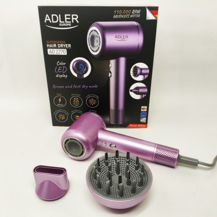 Фен для волосся з режимами ADLER AD 2270P 1600Вт, Фен для волосся з регульованою температурою EM-23