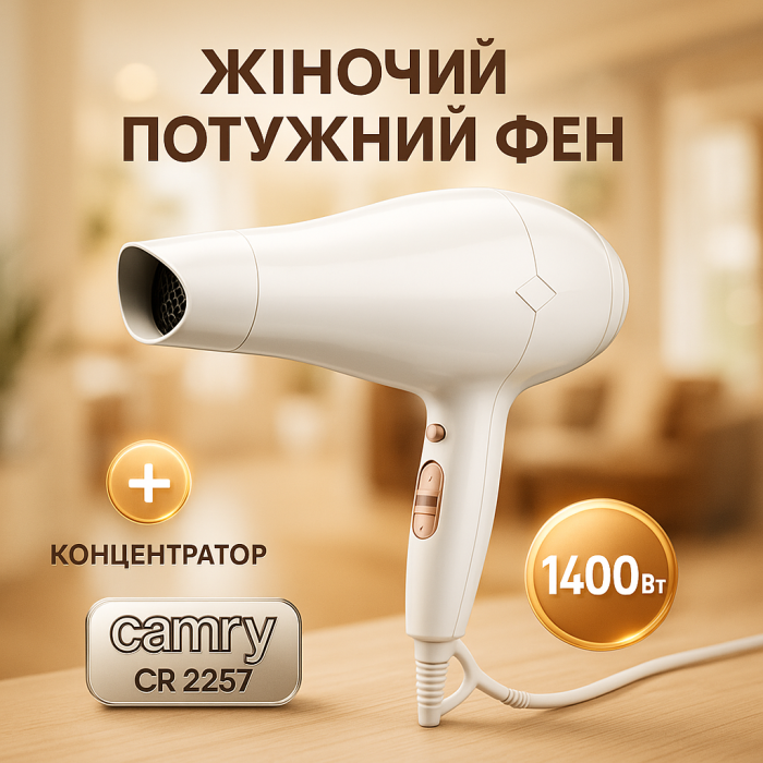 Портативний фен з насадками Camry, Фен з іонізацією і регулюванням температури Хороший потужний UJ-74