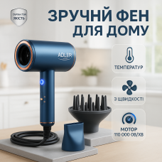 Фен з регульованою швидкістю і температурою Adler AD 2271 1500Вт, Професійний фен для об'єму MF-58