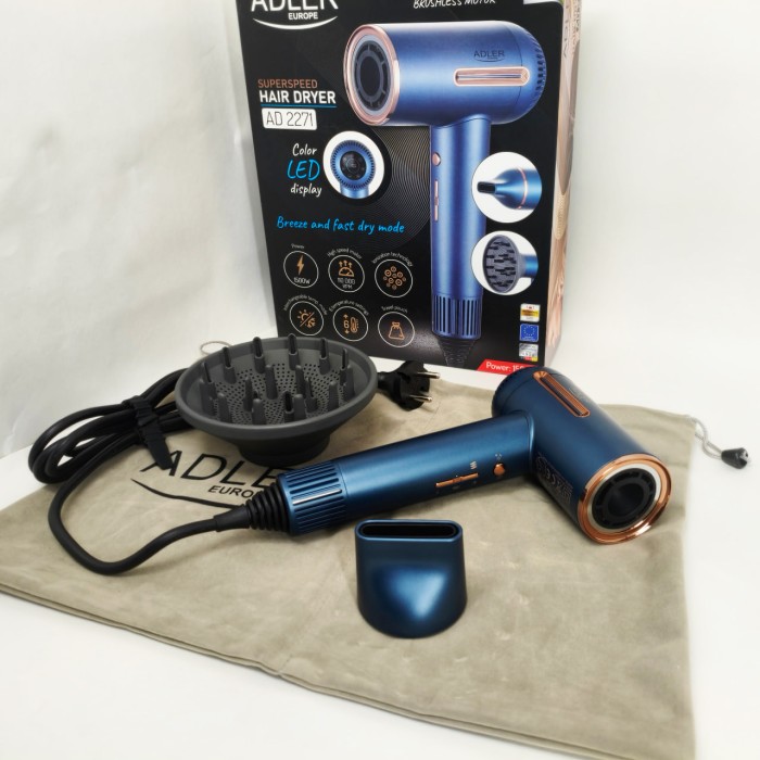 Фен з регульованою швидкістю і температурою Adler AD 2271 1500Вт, Професійний фен для об'єму MF-58