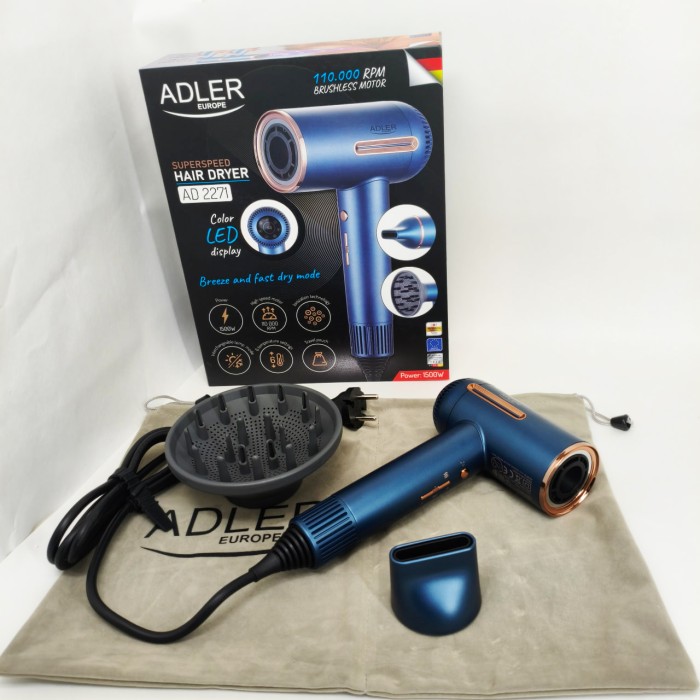 Фен з регульованою швидкістю і температурою Adler AD 2271 1500Вт, Професійний фен для об'єму MF-58