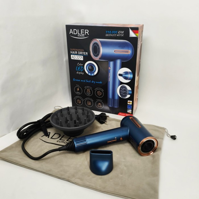 Фен з регульованою швидкістю і температурою Adler AD 2271 1500Вт, Професійний фен для об'єму MF-58