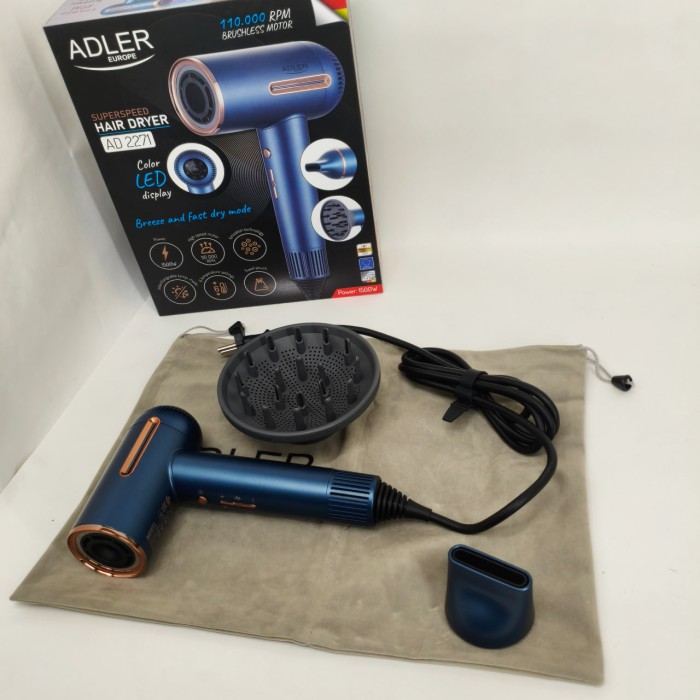 Фен з регульованою швидкістю і температурою Adler AD 2271 1500Вт, Професійний фен для об'єму MF-58