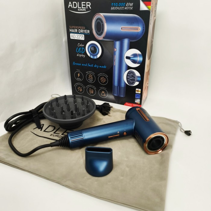 Фен з регульованою швидкістю і температурою Adler AD 2271 1500Вт, Професійний фен для об'єму MF-58