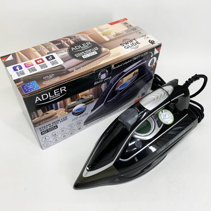 Парова праска для прасування Adler AD 5054 3000Вт, Праска керамічна антипригарна Потужна парова RC-97