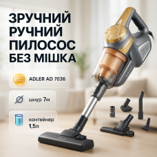 Вертикальний пилосос без мішка Adler AD 7036 ручний на 800Вт для дому та автомобіля з колбою на 1,5л
