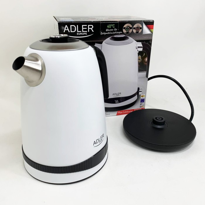 Чайник металевий Adler AD 1295w 1.7л 1850Вт електричний з терморегулятором 40-100 °С White