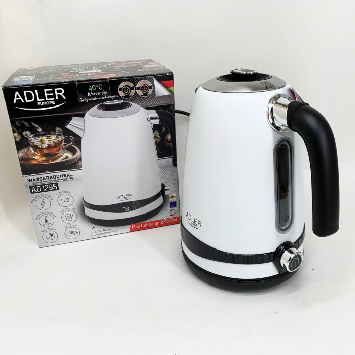 Чайник металевий Adler AD 1295w 1.7л 1850Вт електричний з терморегулятором 40-100 °С White