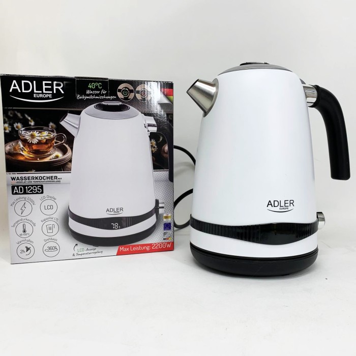 Чайник металевий Adler AD 1295w 1.7л 1850Вт електричний з терморегулятором 40-100 °С White