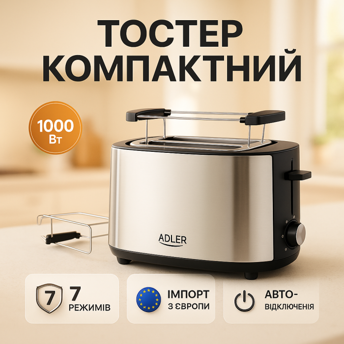 Тостер Adler AD 3214 900Вт 7 режимів обсмажування автоматичне вимкнення