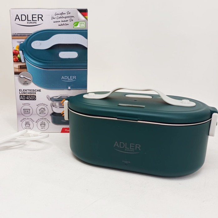 Ланч бокс з підігрівом електричний Adler AD 4505 Green 55 Вт металевий для їжі з кришкою 0,8 л 220В