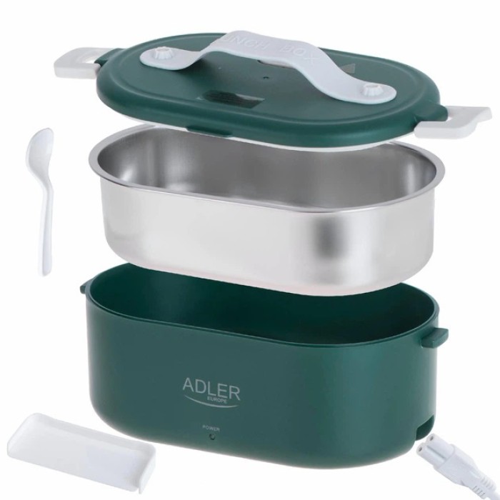 Ланч бокс з підігрівом електричний Adler AD 4505 Green 55 Вт металевий для їжі з кришкою 0,8 л 220В
