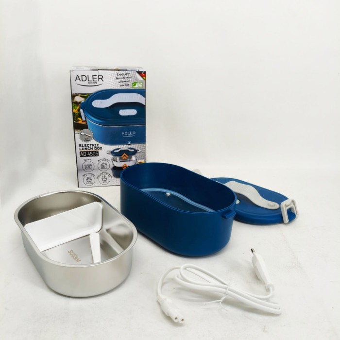 Ланч бокс з підігрівом електричний Adler AD 4505 Blue 55 Вт металевий для їжі з кришкою 0.8 л 220В