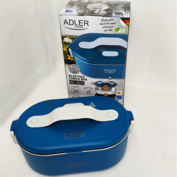Ланч бокс з підігрівом електричний Adler AD 4505 Blue 55 Вт металевий для їжі з кришкою 0.8 л 220В