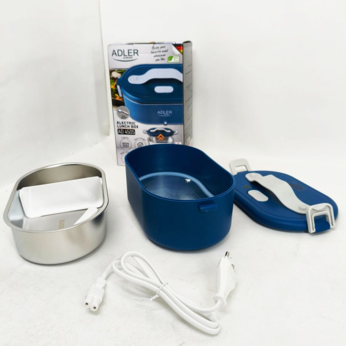 Ланч бокс з підігрівом електричний Adler AD 4505 Blue 55 Вт металевий для їжі з кришкою 0.8 л 220В