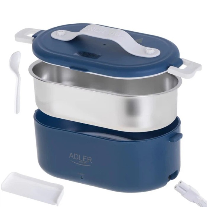 Ланч бокс з підігрівом електричний Adler AD 4505 Blue 55 Вт металевий для їжі з кришкою 0.8 л 220В