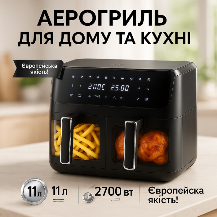 Мультипіч з функцією гриля, Фритюрниця смажити без олії, Аерофрітюрниця цифрова сенсорна BQ-56