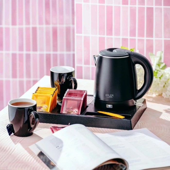 Зручний електричний чайник для кухні ADLER AD 1387 1Л 1300Вт, Чайник металевий для дому IQ-39