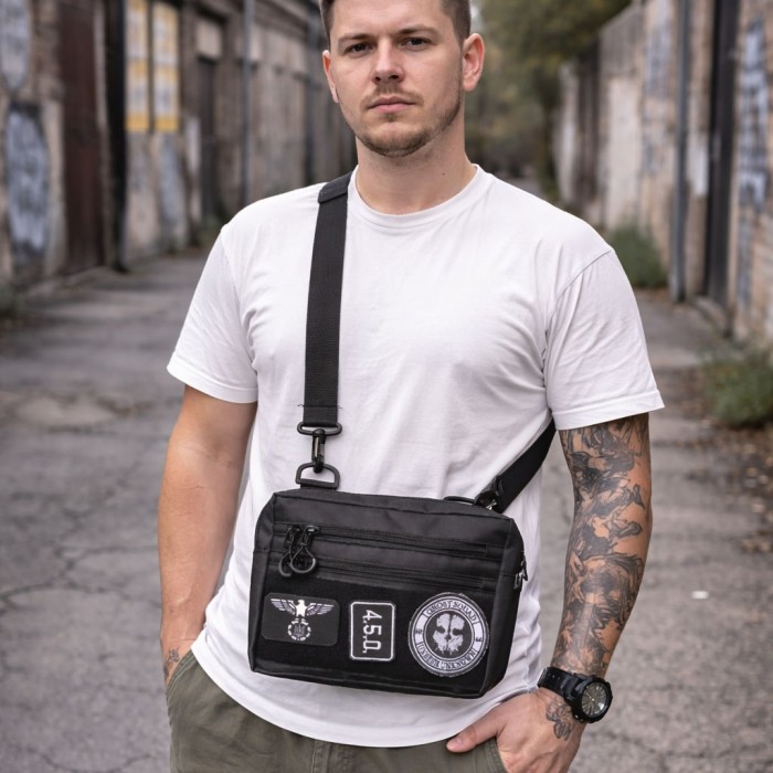 Тактична сумка для патчів Cordura 600D — 5 кишень, месенджер чорний з тканини