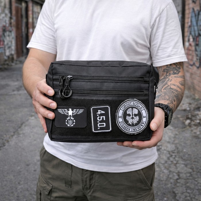 Тактична сумка для патчів Cordura 600D — 5 кишень, месенджер чорний з тканини