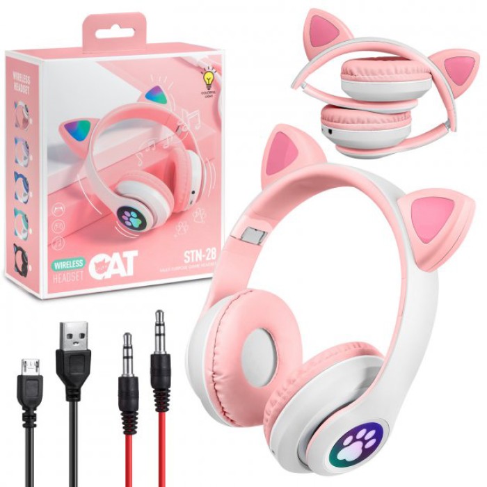 Бездротові навушники кішечка CAT, Гарнітура Cat Ear з підсвічуванням і Bluetooth Дитячі навушники JC-34